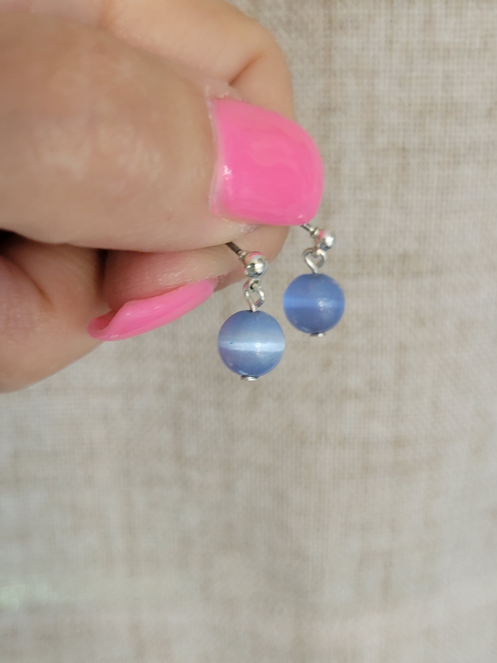 Blue Cat's Eye Bead Tiny Dangle Earrings - Women Jewelry